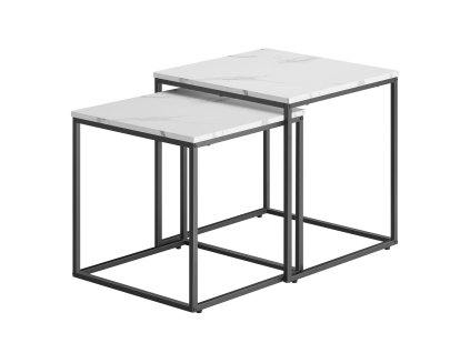 Konferenční stolek čtvercový 2ks - mramor / černé nohy