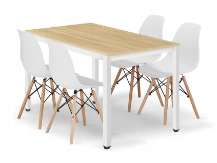 Set obdélníkový stůl TESSA 120x60 dub + 4 židle OSAKA bílá