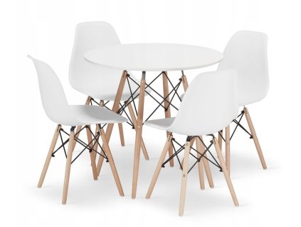Kulatý stůl TODI 80 cm bílý + 4 židle OSAKA bílé