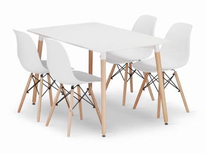 Obdélníková stolová sestava ADRIA 120x80 bílá + 4 židle OSAKA bílá