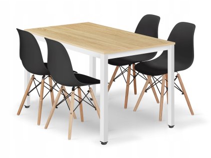 Set obdélníkový stůl TESSA 120x60 dub + 4 židle OSAKA černá