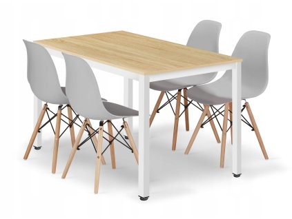 "Set obdélníkový stůl TESSA 120x60 dub + 4 židle OSAKA šedá"