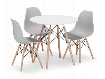 Kulatý stůl TODI 80cm bílý + 3 židle OSAKA šedá