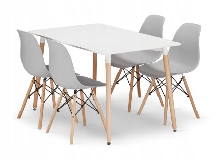 Obdélníková stolová sestava ADRIA 120x80 bílá + 4 židle OSAKA šedá