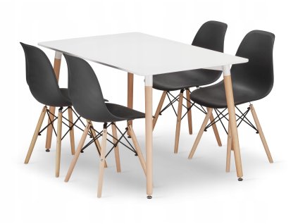 Obdélníková stolová sestava ADRIA 120x80 bílá + 4 židle OSAKA černá