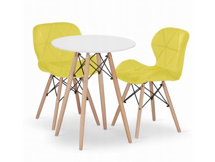 Kulatý stůl TODI 60 bílý + 2 židle LAGO žlutý