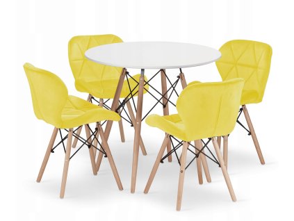 Kulatý stůl TODI 80 bílý + 4 židle LAGO žlutý