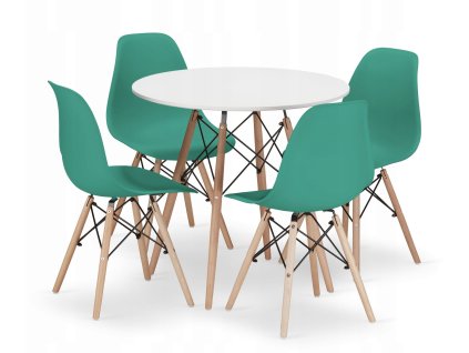 Kulatý stůl TODI 80 bílý + 4 židle OSAKA zelená