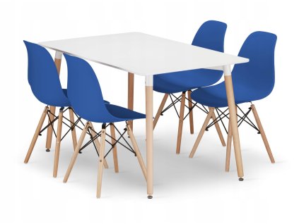 "Obdélníkový stůl ADRIA 120x80 bílý + 4 židle OSAKA modré"