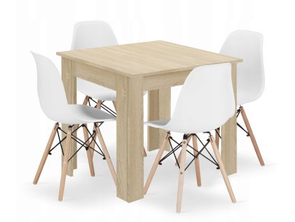 Sada čtvercového stolu 80x80 dub sonoma + 4 židle OSAKA bílá