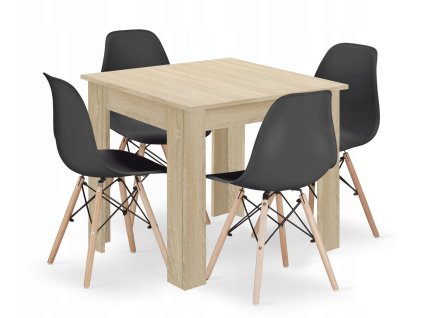 Set čtvercový stůl 80x80 dub sonoma + 4 židle OSAKA černá