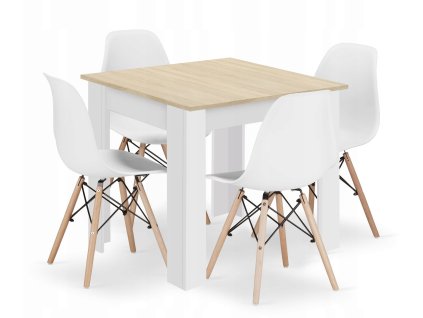 Sada čtvercového stolu 80x80 dub sonoma + 4 židle OSAKA bílá