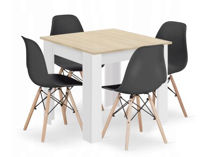 Set čtvercový stůl 80x80 dub sonoma + 4 židle OSAKA černá