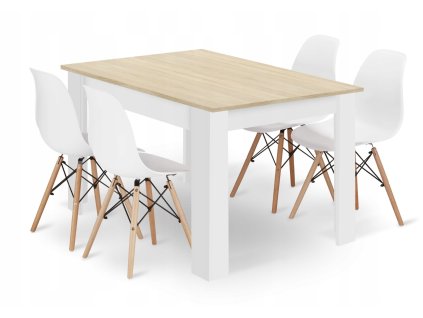 Set obdélníkový stůl 120x80 dub sonoma + 4 židle OSAKA bílá