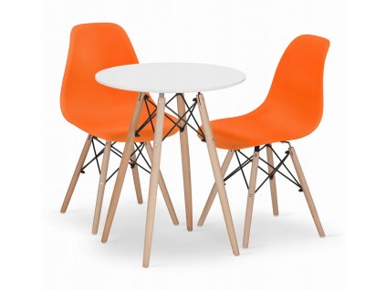 Kulatý stůl TODI 60 bílý + 2 židle OSAKA oranžová