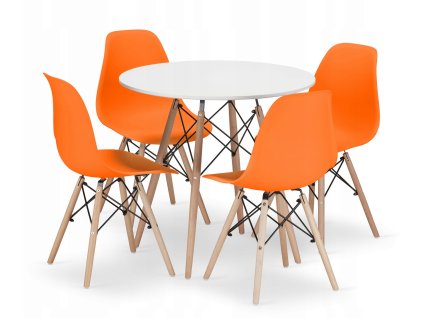 Kulatý stůl TODI 80 bílý + 4 židle OSAKA oranžová