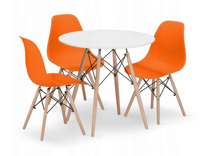 Kulatý stůl TODI 80 bílý + 3 židle OSAKA oranžová