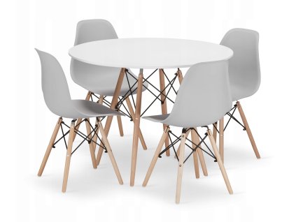 Kulatý stůl TODI 100 bílý + 4 židle OSAKA šedá