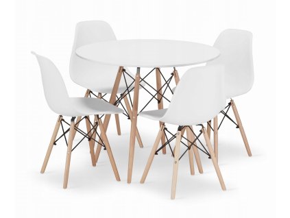 Kulatý stůl TODI 90 bílý + 4 židle OSAKA bílé