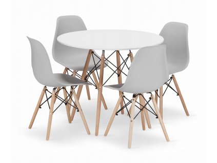 Kulatý stůl TODI 90 bílý + 4 židle OSAKA šedá