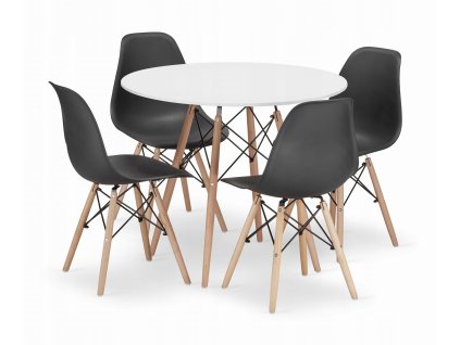 Kulatý stůl TODI 90 bílý + 4 židle OSAKA černá