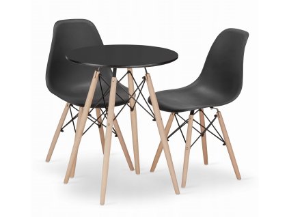 Kulatý stůl TODI 60 černý + 2 židle OSAKA černá