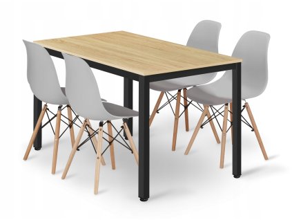 Obdélníková stolová sestava TESSA 120x60 světlý dub + 4 židle OSAKA šedá
