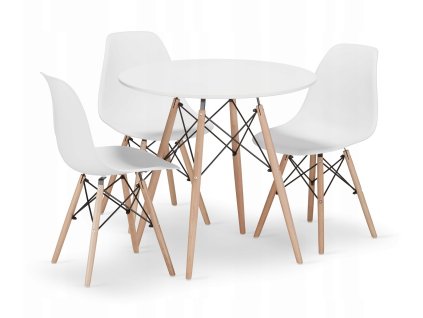 Kulatý stůl TODI 80 bílý + 3 židle OSAKA bílé