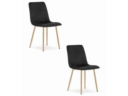 Židle LAVA - černý samet / nohy v barvě dřeva x 2