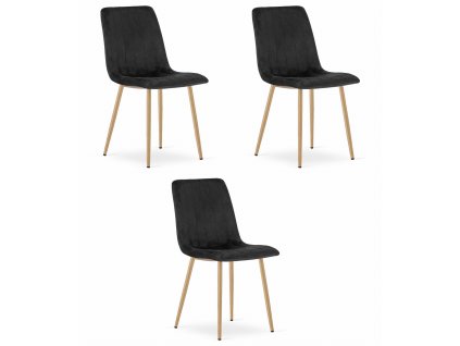 Židle LAVA - černý samet / nohy v barvě dřeva x 3