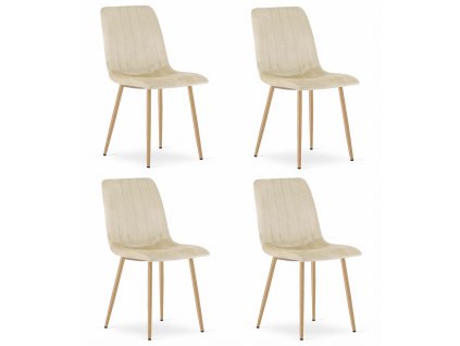 Židle LAVA - světle béžový samet / nohy v barvě dřeva x 4