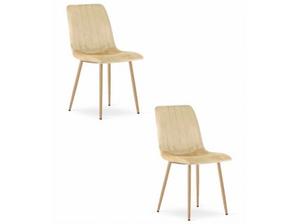 Židle LAVA - béžový samet / nohy v barvě dřeva x 2