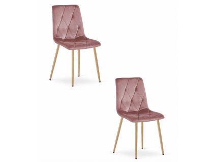 Židle LIBRA - růžový samet / nohy v barvě dřeva x 2