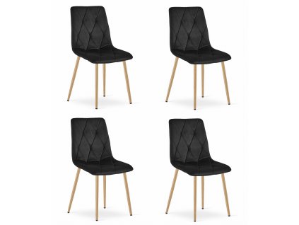 Židle LIBRA - černý samet / nohy v barvě dřeva x 4