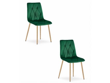 Židle LIBRA - tmavě zelený samet / nohy v barvě dřeva x 2