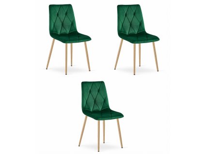 Židle LIBRA - tmavě zelený samet / nohy v barvě dřeva x 3