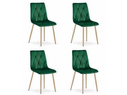 Židle LIBRA - tmavě zelený samet / nohy v barvě dřeva x 4