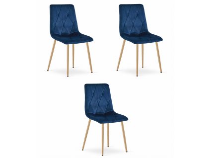 Židle LIBRA - tmavě modrý samet / nohy v barvě dřeva x 3