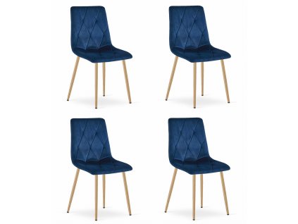 Židle LIBRA - tmavě modrý samet / nohy v barvě dřeva x 4