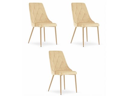 Židle IMOLA - béžový samet / nohy v barvě dřeva x 3