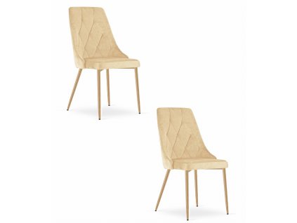 Židle IMOLA - béžový samet / nohy v barvě dřeva x 2