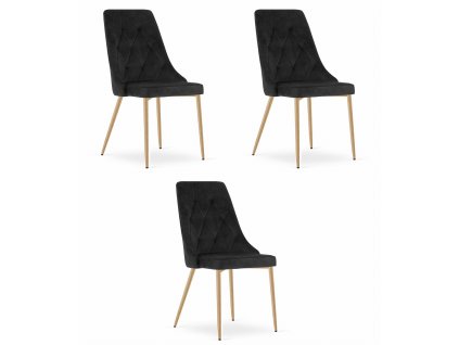 Židle IMOLA - černý samet / nohy v barvě dřeva x 3