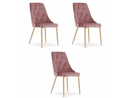Židle IMOLA - růžový samet / nohy v barvě dřeva x 3