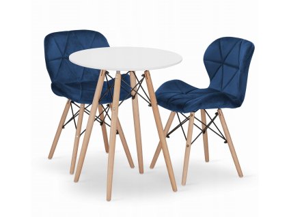 Kulatý stůl TODI 60 cm bílý + 2 židle LAGO tmavě modrá