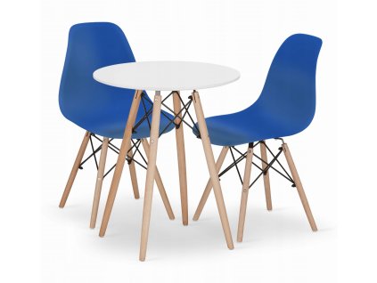 Kulatý stůl TODI 60 cm bílý + 2 židle OSAKA modrá