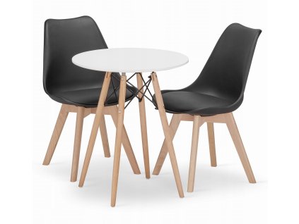 Kulatý stůl TODI 60 cm bílý + 2 židle MARK černé barvy