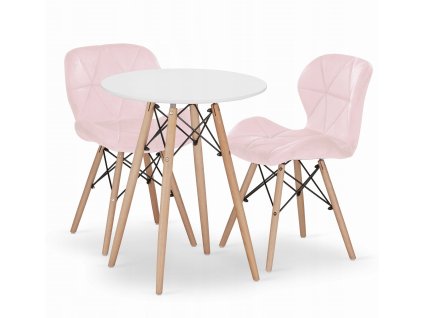 Kulatý stůl TODI 60 cm bílý + 2 židle LAGO růžové