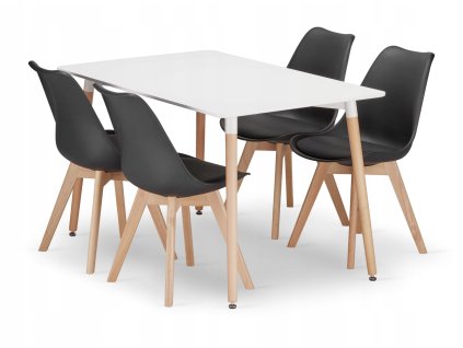 Obdélníková stolová sestava ADRIA 120x80 bílá + 4 židle MARK černá