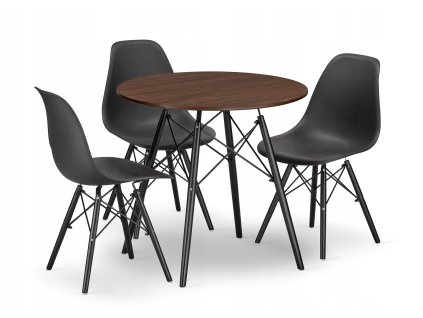 Kulatý stůl TODI 80 jasan + 3 židle OSAKA černá