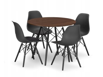 Kulatý stůl TODI 80 jasan + 4 židle OSAKA černá